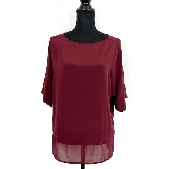 Banana Republic Women’s Silk Blouse Tunic Maroon Burgundy Short Sleeve Medium - Picture 2 of 8